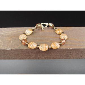 6 Inch Sterling Silver Cute Handmade Yellow Orange Glass Bracelet